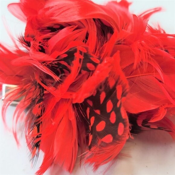 SMALL Round Red Feathers Hair Accessory or Red Feathers Corsage - Picture 6 of 10